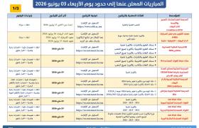 المباريات المعلن عنها إلى حدود يوم الأربعاء 03 يونيو 2026