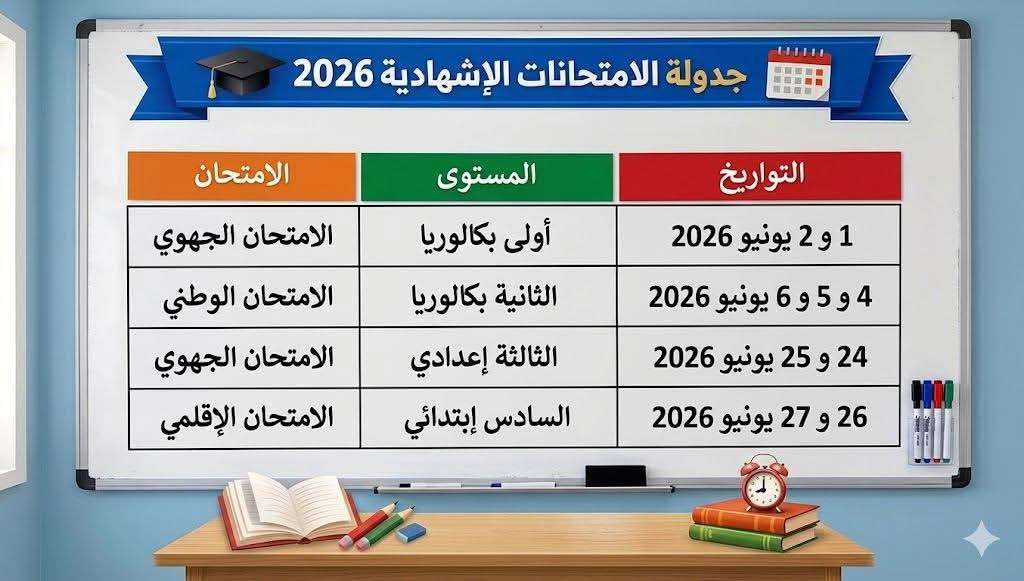 جدولة الامتحانات الإشهادية 2026