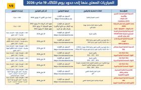 المباريات المعلن عنها إلى حدود يوم الثلاثاء 19 ماي 2026